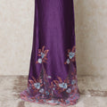 Purple blended cotton lawn fabric with multicolor embroidery having stone work in floral design-D14431