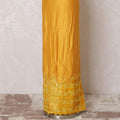 Mustard yellow blended cotton lawn fabric with sametone border chiffon burnout having stone work in fancy design-D15091