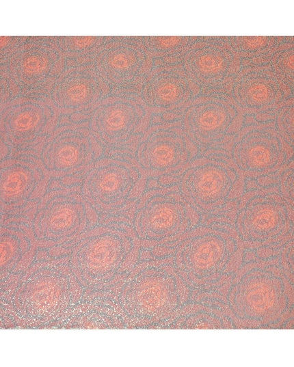 Maroon pure silk chiffon fabric with neon green and black metallic lurex in fancy design-D8979