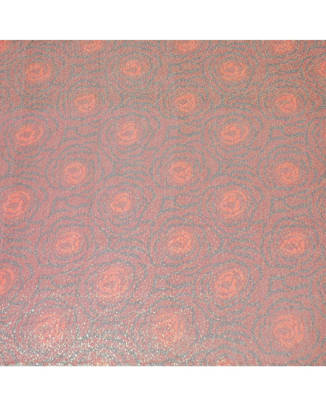 Maroon pure silk chiffon fabric with neon green and black metallic lurex in fancy design-D8979