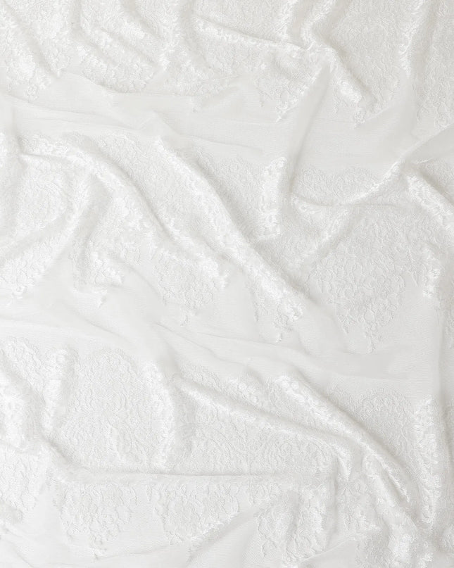 White nylon tulle fabric with same tone embroidery in fancy design-D6025 Regal Fabrics