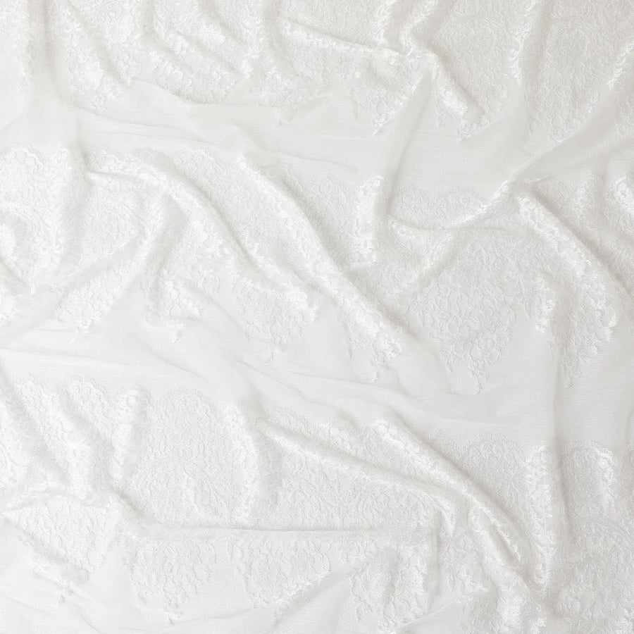 White nylon tulle fabric with same tone embroidery in fancy design-D6025 Regal Fabrics