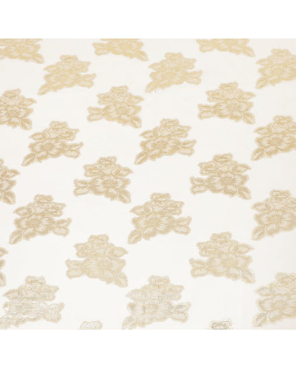 قماش شيفون صناعي بيج فاتح لوركس معدني ذهبي بتصميم زهور-D8958