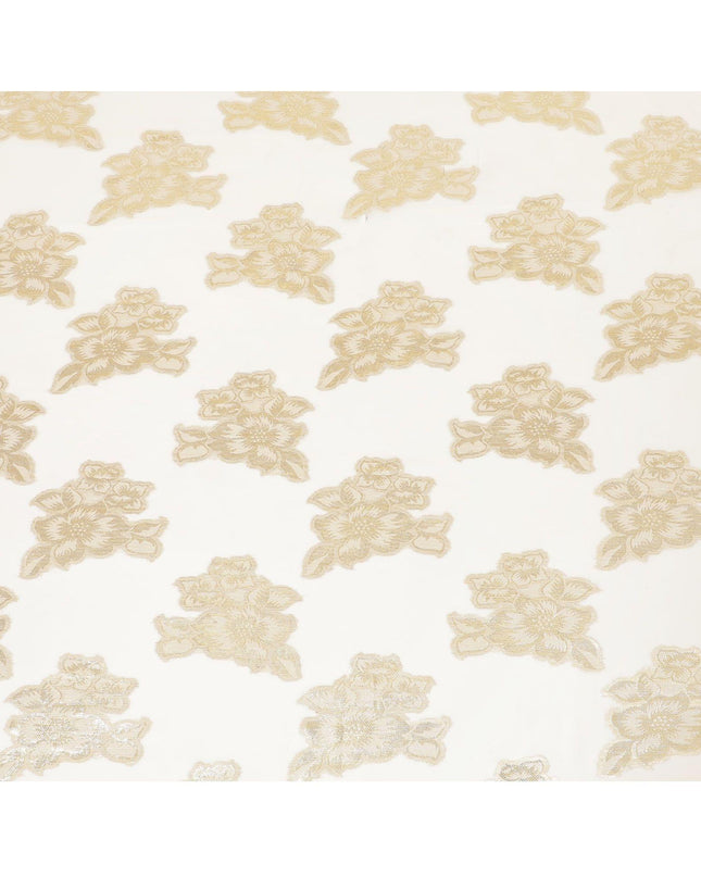 قماش شيفون صناعي بيج فاتح لوركس معدني ذهبي بتصميم زهور-D8958