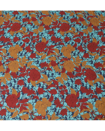 Blue premium Italian viscose fabric with multicolor print in floral design-D12532