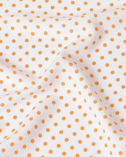 White viscose crepe fabric with royal orange dots print in polka dot design-D7824 Regal Fabrics