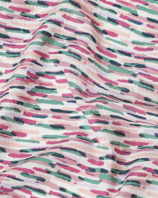 Off white cotton lawn fabric with pink, peach and green print in fancy design-D15229