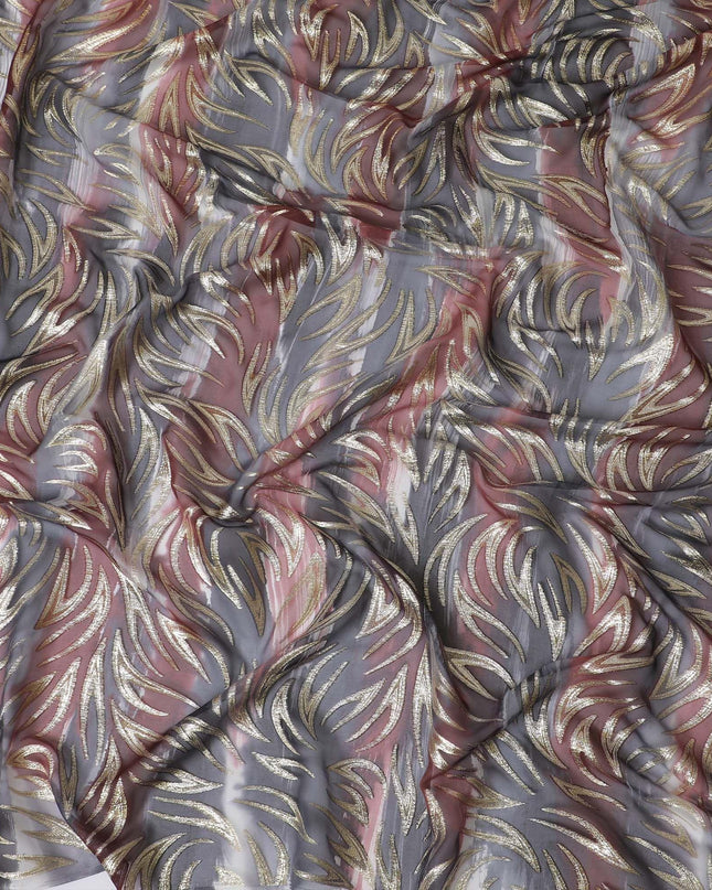 قماش شيفون من الحرير الخالص متعدد الألوان مع لوريكس معدني ذهبي بتصميم تجريدي-D14075
