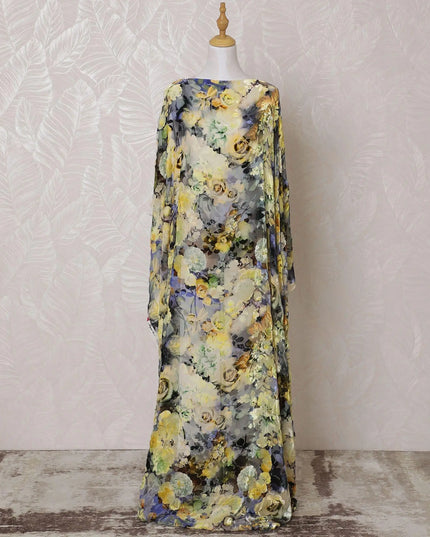 Multicolor Premium pure Italian silk blended velvet makmal dirac fabric in floral design-D15602 Regal Fabrics