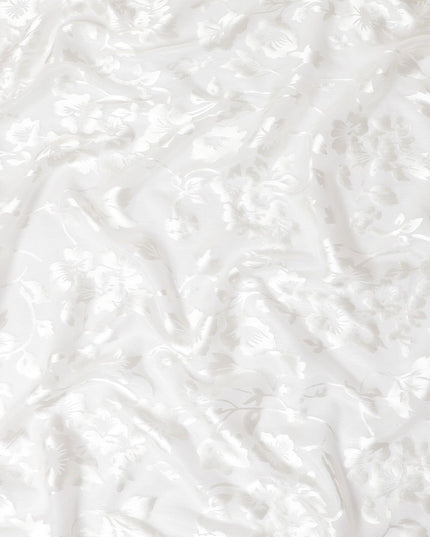 Off white premium pure silk chiffon fabric with same tone jacquard having metallic lurex in floral design-D12329