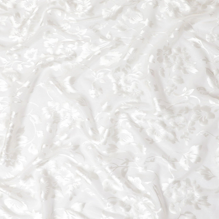 Off white premium pure silk chiffon fabric with same tone jacquard having metallic lurex in floral design-D12329