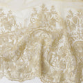 Gold nylon tulle fabric with same tone embroidery in floral design-D11689