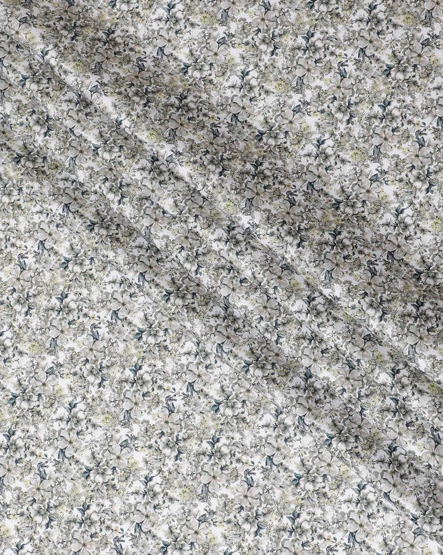 Off white cotton satin fabric with multicolor print in Floral design-D11929 Regal Fabrics
