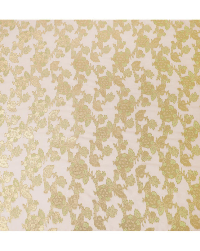 قماش شيفون حريري فرنسي (فرنساوي) فاخر باللون الأصفر الذهبي مع الفيسكوز الأخضر النيون والوركس المعدني الذهبي بتصميم الأزهار-D14271