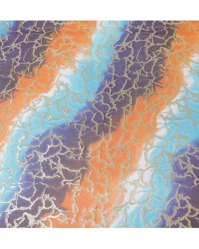 شيفون من الحرير الخالص متعدد الألوان مع لوريكس معدني ذهبي بتصميم تجريدي -D11369