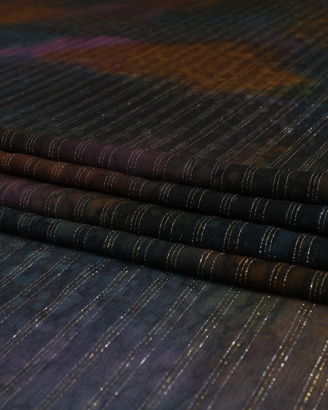 قماش شيفون من الحرير الخالص متعدد الألوان مع لوريكس معدني ذهبي بتصميم مخطط - D9045