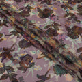 Heather purple premium pure silk chiffon fabric with multicolor print and metallic lurex in floral design-D13236