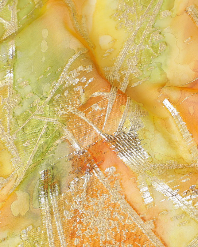 قماش شيفون حريري نقي فاخر متعدد الألوان مع لوريكس معدني ذهبي بتصميم زهور-D9334