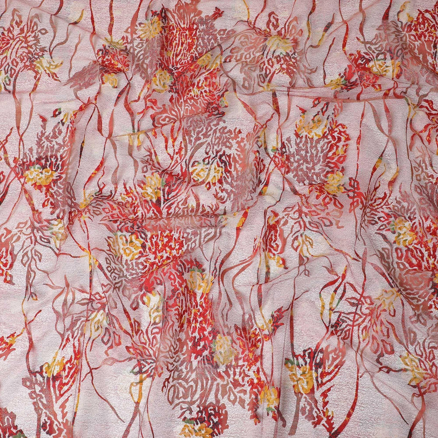 Multicolor mesh tulle fabric with flocking in fancy design-D14034