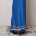 Royal blue blended cotton lawn fabric with multicolor border embroidery having stone work in floral design-D14723 Regal Fabrics