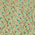 Mellow yellow pure silk crepe fabric with multicolor print in floral design-D8115 Regal Fabrics
