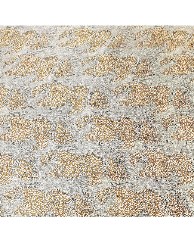 Beige premium 100% Pure silk satin fabric with black and squash orange print in animal skin design-D9293