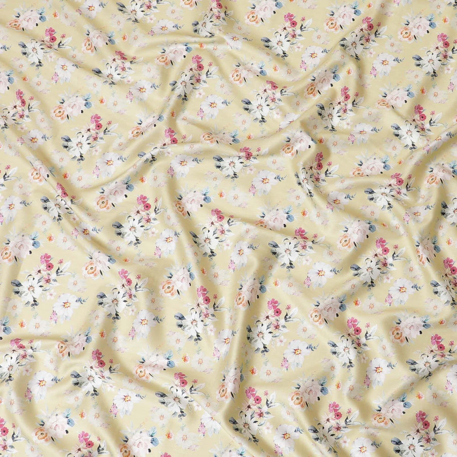 قماش الساتان القطني باللون البيج مع طباعة الخوخ والأزرق المايا والأبيض الفاتح والوردي الزهري بتصميم الأزهار-D7377