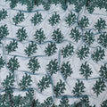 Petrol blue nylon tulle fabric with bottle green embroidery in floral design-D6686