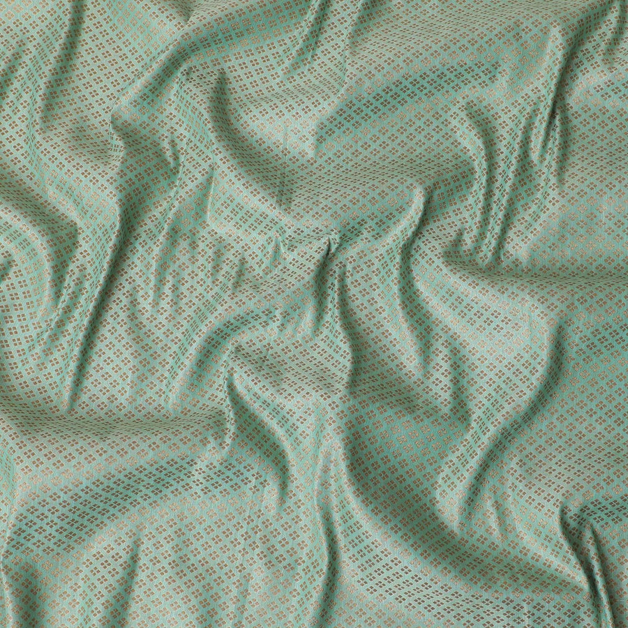 Sage green silk brocade fabric with copper gold metallic lurex in bouquet design-D11312