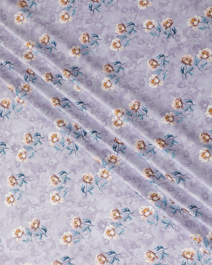 Light lavender synthetic crepe fabric with multicolor print having stone work in floral design-D15308