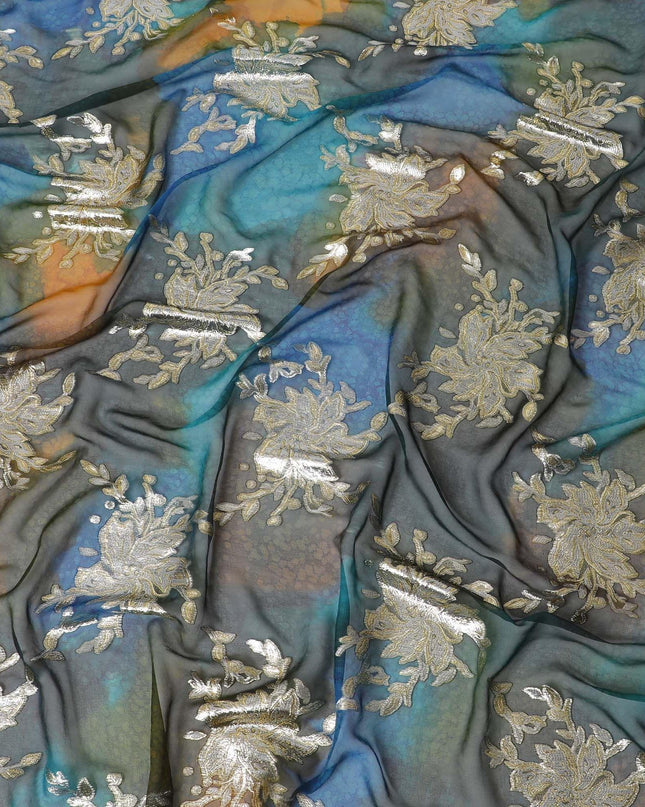قماش شيفون حريري نقي فاخر متعدد الألوان مع لوركس معدني ذهبي بتصميم فاخر-D10409
