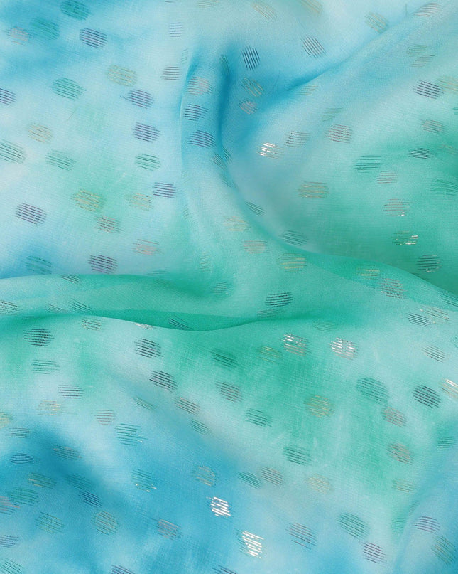 قماش شيفون من الحرير الخالص باللون الأزرق السماوي مع لوركس معدني متعدد الألوان بتصميم منقط -D10419