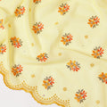 قماش الفوال القطني السويسري الفاخر (الثوب) باللون الأصفر الليموني مع تطريز برتقالي وذهبي وأصفر خردل مع أعمال حجرية بتصميم الأزهار -D7998