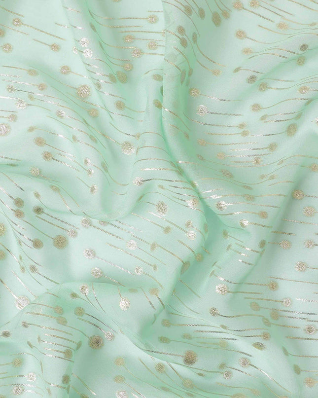 Light Turquoise green premium pure silk chiffon fabric with gold and silver metallic lurex in fancy design-D13231