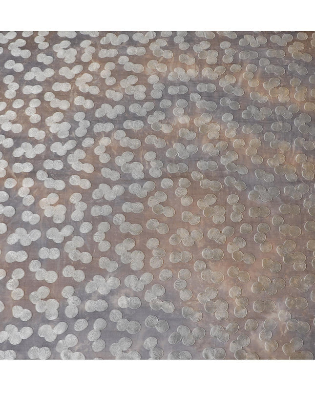 قماش شيفون من الحرير الخالص باللون الرمادي المميز مع طباعة متعددة الألوان بها فيسكوز فضي بتصميم منقط-D13119