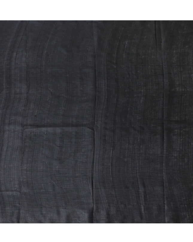 Black plain blended tussar silk fabric-D12242