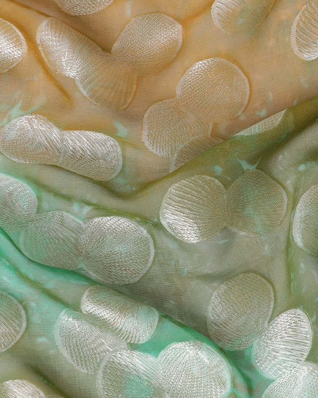 قماش شيفون حريري خالص بني فاخر مع طباعة متعددة الألوان مع فيسكوز فضي بتصميم منقط-D13116