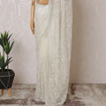 Off white Premium silk organza saree with same tone sequin work and bead work in floral design-D15585