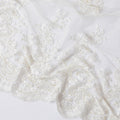 White lace fabric with same tone embroidery, bead work in floral design-D11715