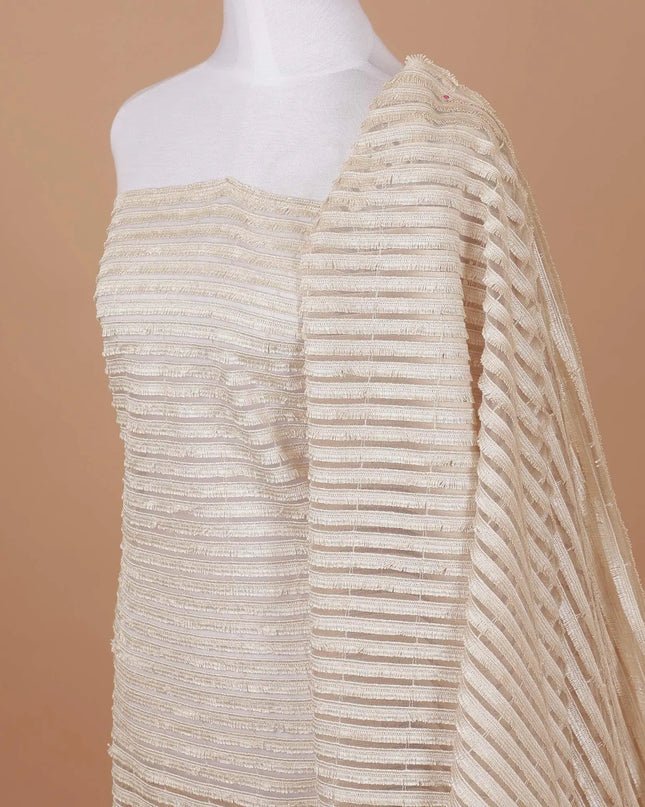 Gold fancy nylon tulle fabric with same tone embroidery in stripe design-D9185 Regal Fabrics
