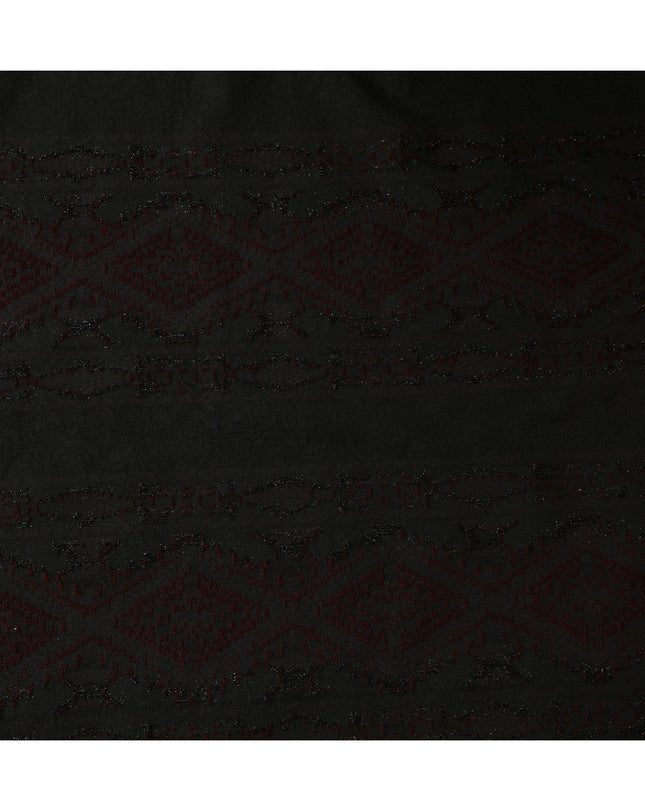 Black synthetic brocade with maroon weave in fancy design-D9258