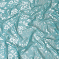 Teal blue Premim pure silk chiffon fabric with silver jacquard in floral design-D15318