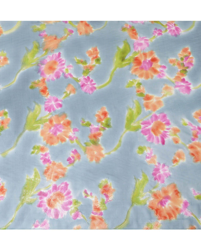 شيفون من الحرير الخالص مطبوع يدويًا بلون رمادي فلينت مع لوريكس معدني ذهبي ومطبوعات متعددة الألوان بتصميم الأزهار-D11390