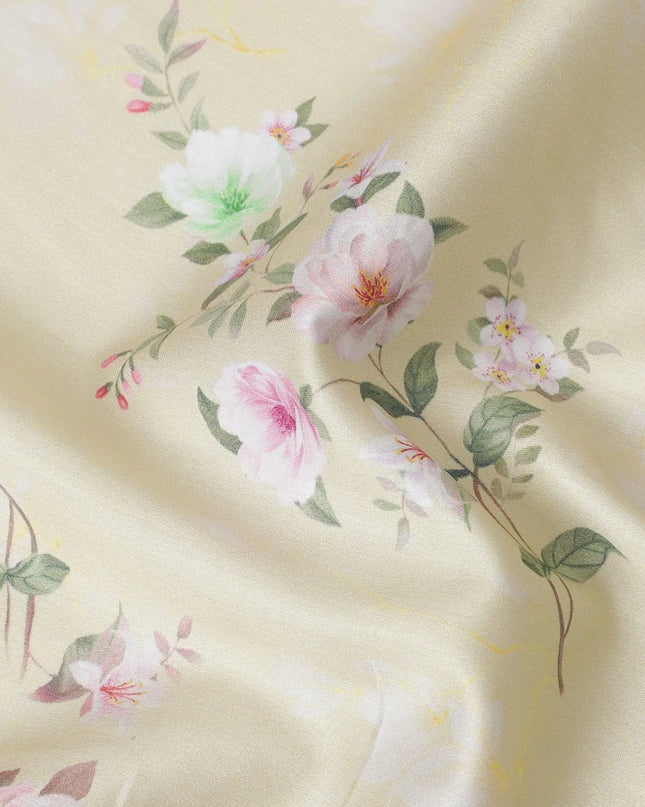 Tea Green printed cotton satin with multicolour prints in floral design-D11265 Regal Fabrics