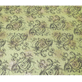 Lime green premium pure silk chiffon fabric with black flock having glitter and gold metallic lurex in floral design-D13717