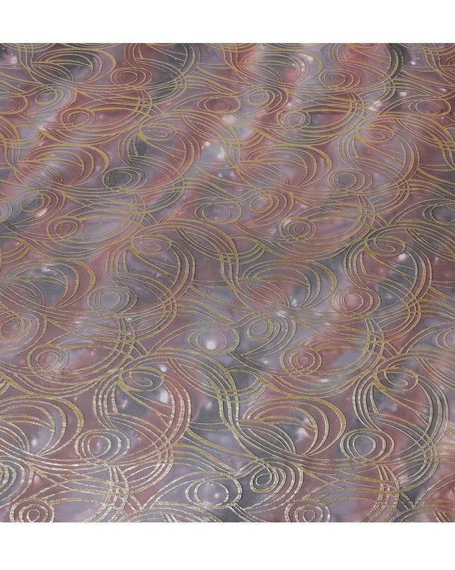 قماش شيفون من الحرير الخالص متعدد الألوان مع لوريكس معدني ذهبي بتصميم تجريدي-D14079