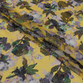 Sunflower yellow premium pure silk chiffon fabric with multicolor print and metallic lurex in floral design-D13237