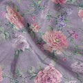 Lavender viscose crepe fabric with sage green, baby pink and light lilac print in floral design-D15651