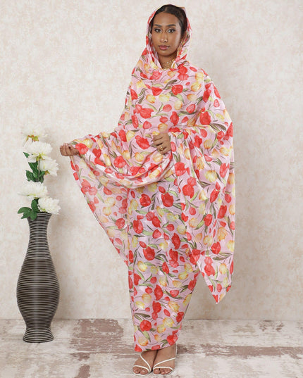 Light pink Premium pure Swiss cotton voile fabric with same tone jacquard having multicolor print in floral design-D14334