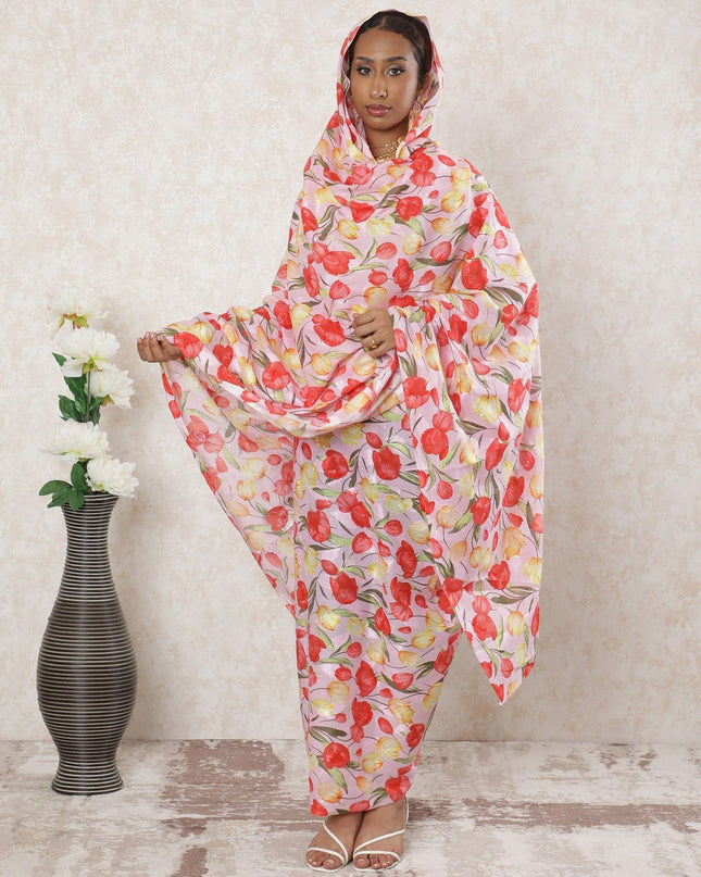 Light pink Premium pure Swiss cotton voile fabric with same tone jacquard having multicolor print in floral design-D14334